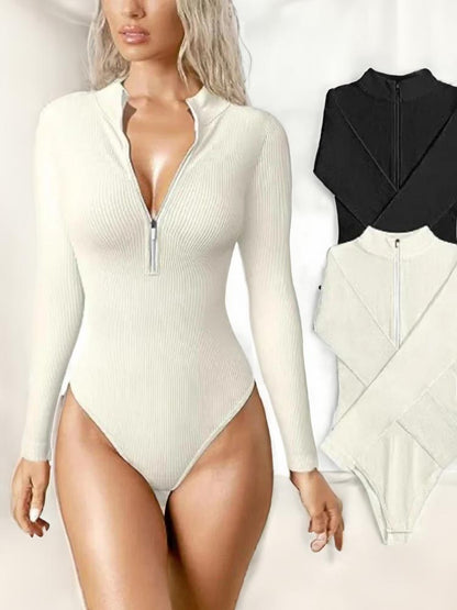 Snatched Quarter Zip Long Sleeve Bodysuit